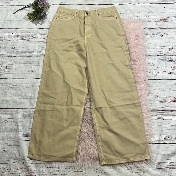 NWT Free People x Sandrine Rose Wide Leg Jeans Sunflower Tan Beige Cream - Picture 2 of 9